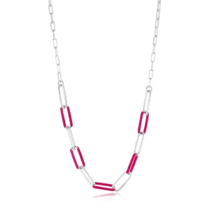 Sterling Silver Pink Enamel On Fancy 40cm Chain Shiels