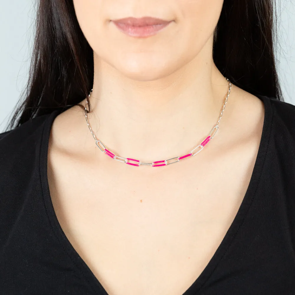 Sterling Silver Pink Enamel On Fancy 40cm Chain Shiels