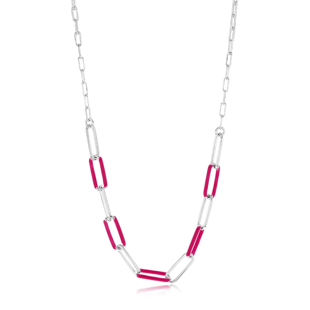 Sterling Silver Pink Enamel On Fancy 40cm Chain Shiels