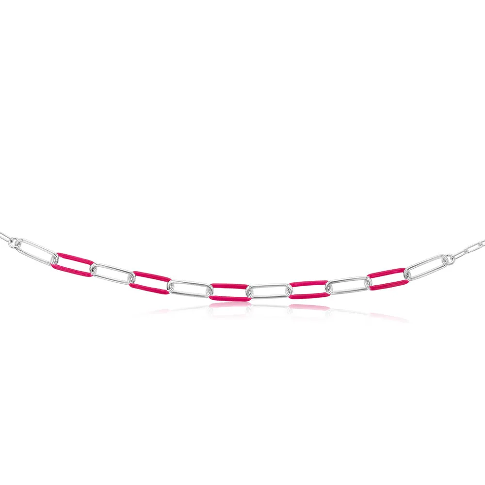 Sterling Silver Pink Enamel On Fancy 40cm Chain Shiels