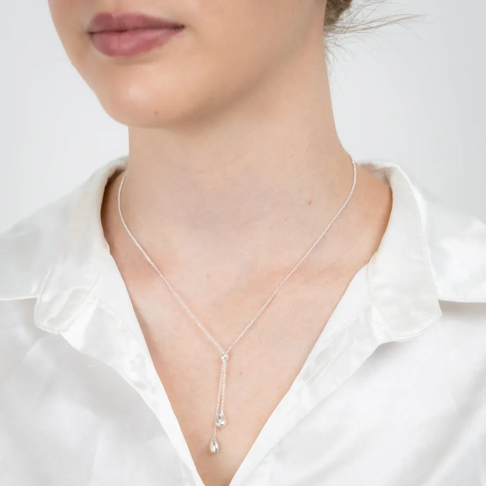 Sterling Silver Polished Double Tear Drop 45cm Chain Shiels