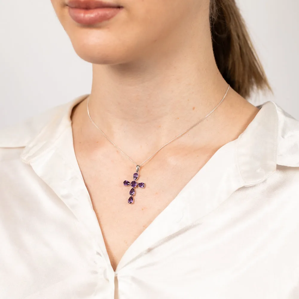 Sterling Silver Purple Zirconia Cross Pendant Shiels