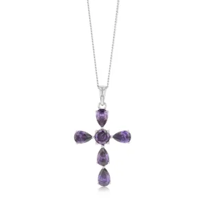 Sterling Silver Purple Zirconia Cross Pendant Shiels