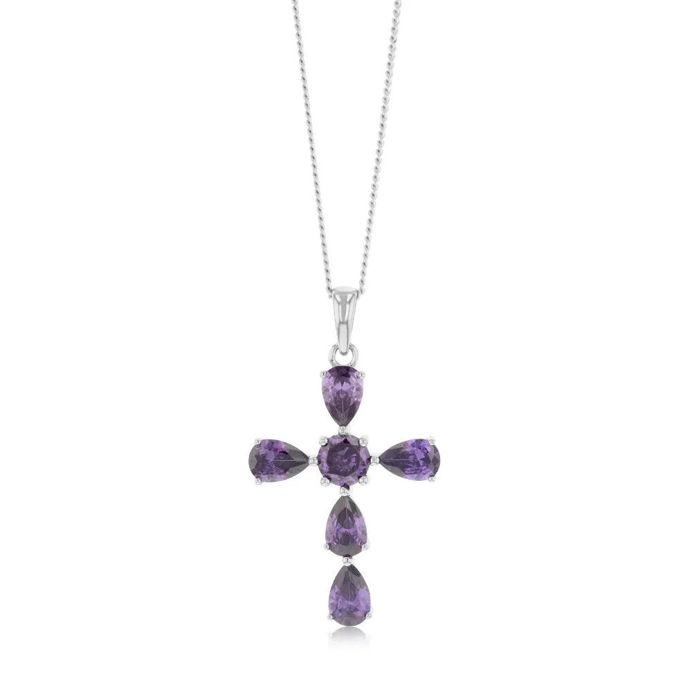 Sterling Silver Purple Zirconia Cross Pendant Shiels