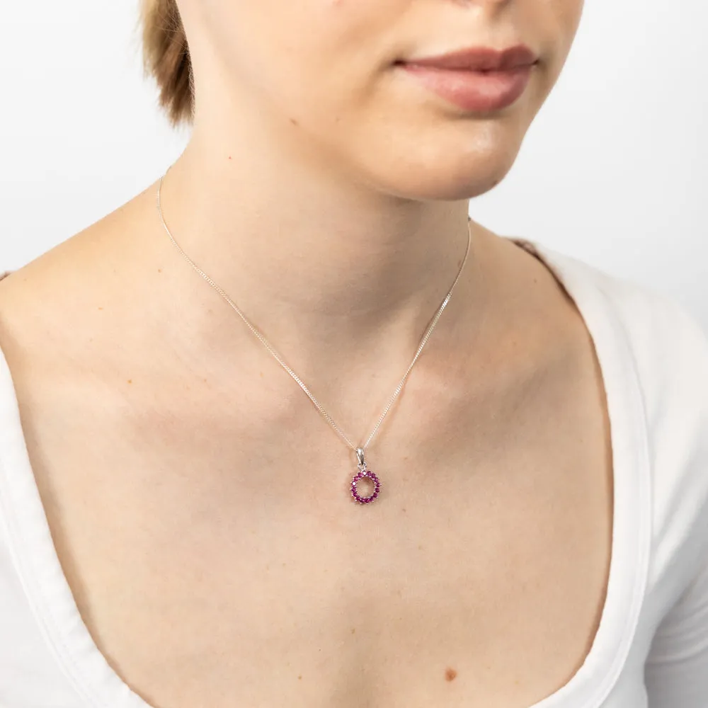 Sterling Silver Red Created Spinel Circle Of Life Pendnt Shiels
