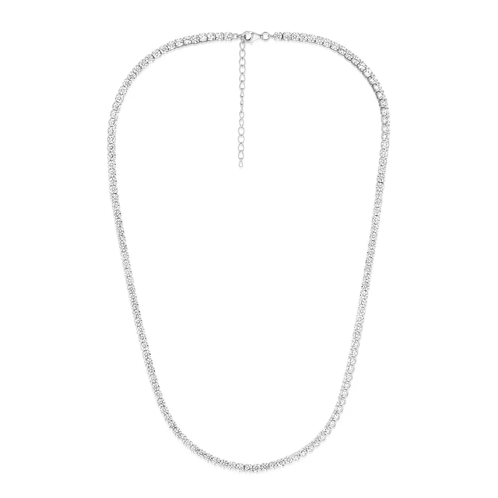 Sterling Silver Rhodium Plated 3mm Cubic Zirconia 45cm Chain Shiels
