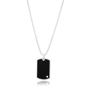 Sterling Silver Rhodium Plated Black and Zirconia Dog Tag Pendant Shiels