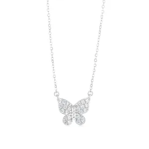Sterling Silver Rhodium Plated Cubic Zirconia Butterfly Pendant On Chain Shiels