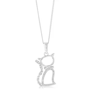 Sterling Silver Rhodium Plated Cubic Zirconia Cat Pendant Shiels