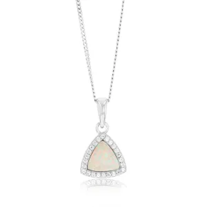Sterling Silver Rhodium Plated Cubic Zirconia Created White Opal Triangle Pendant Shiels