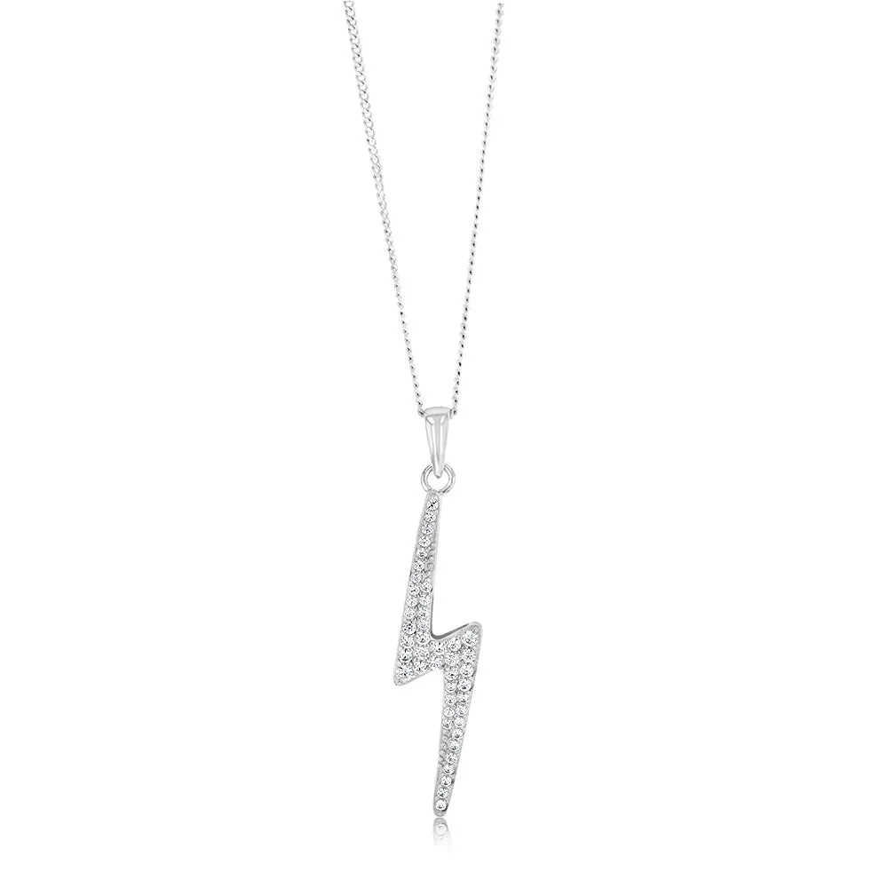 Sterling Silver Rhodium Plated Cubic Zirconia Lightning Bolt Pendant Shiels