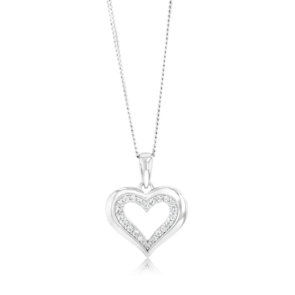 Sterling Silver Rhodium Plated Cubic Zirconia Open Heart Pendant Shiels