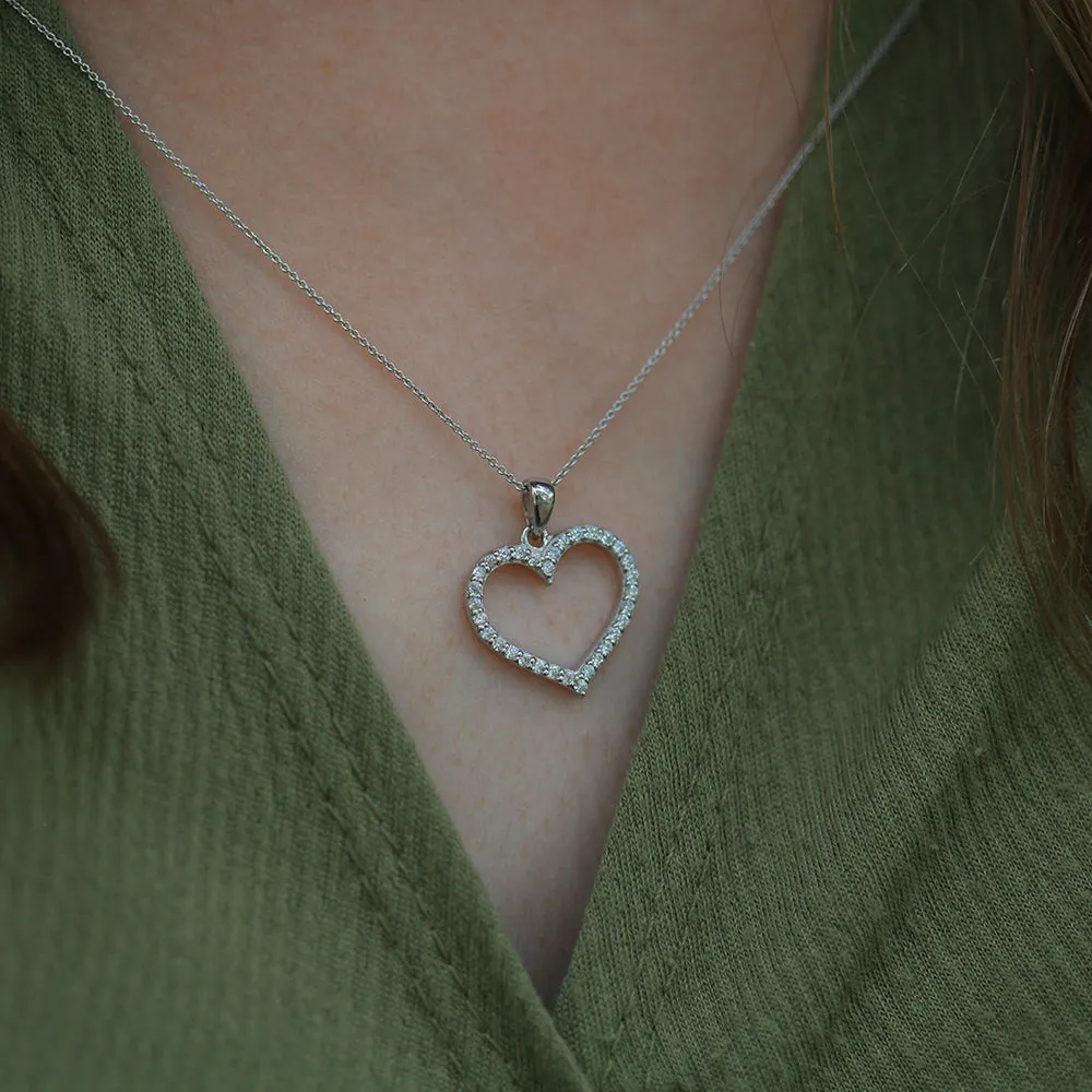 Sterling Silver Rhodium Plated Cubic Zirconia Open Heart Pendant Shiels