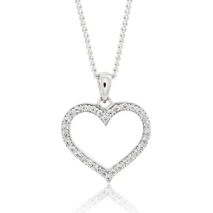 Sterling Silver Rhodium Plated Cubic Zirconia Open Heart Pendant Shiels