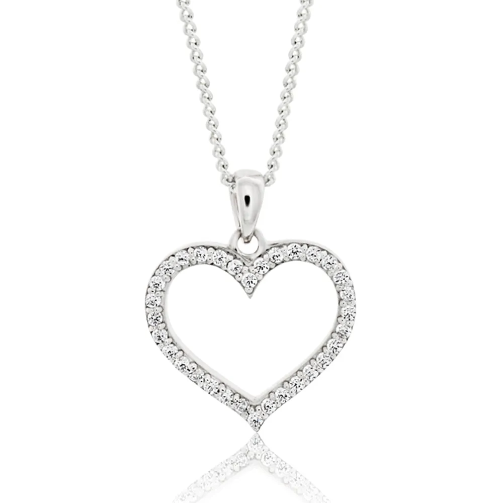 Sterling Silver Rhodium Plated Cubic Zirconia Open Heart Pendant Shiels