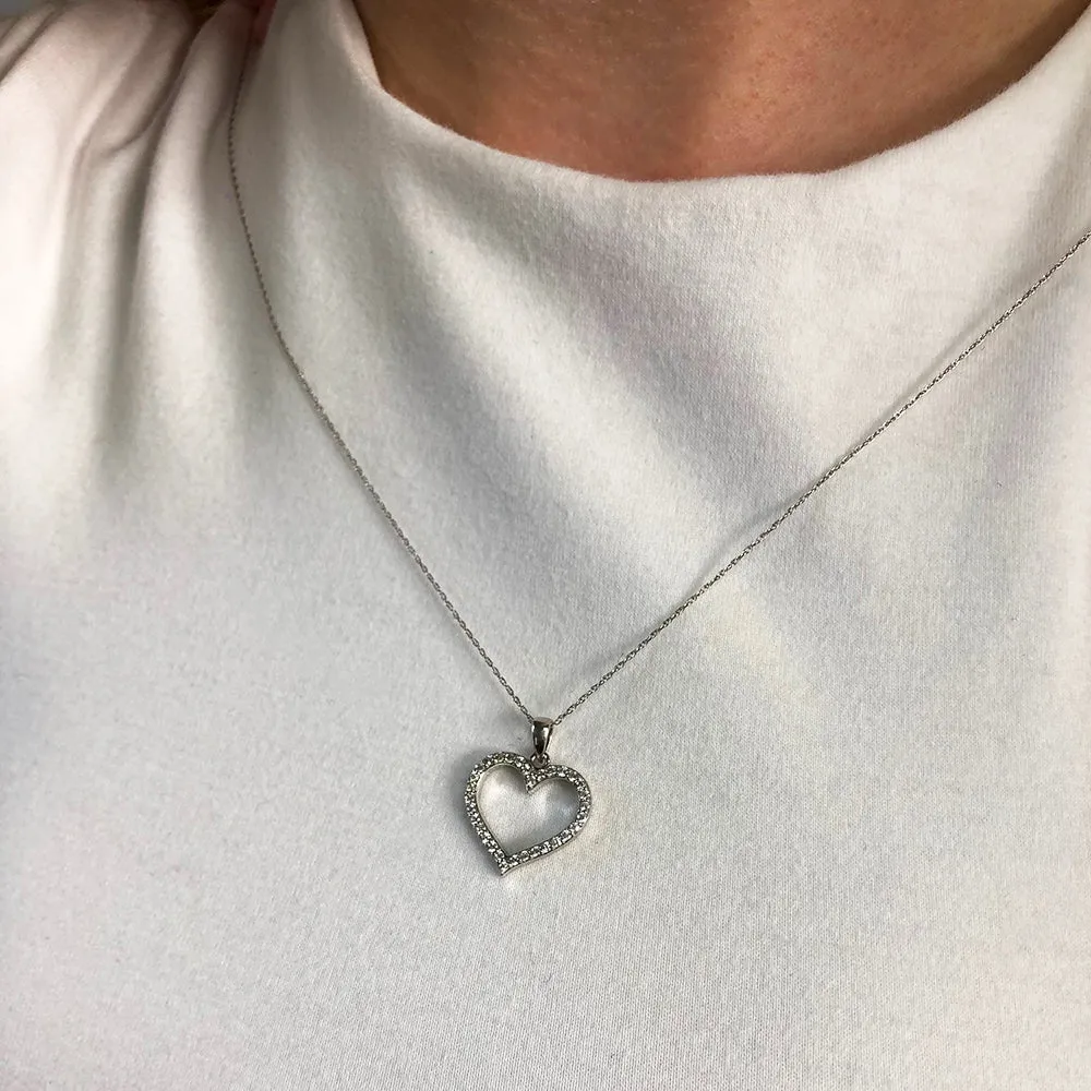Sterling Silver Rhodium Plated Cubic Zirconia Open Heart Pendant Shiels