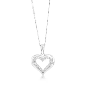 Sterling Silver Rhodium Plated Cubic Zirconia Open Heart Pendant Shiels