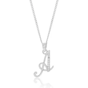 Sterling Silver Rhodium Plated Cubic Zirconia Script "A" Initial Pendant Shiels