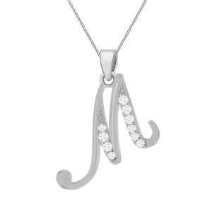 Sterling Silver Rhodium Plated Cubic Zirconia Script "M" Initial Pendant Shiels