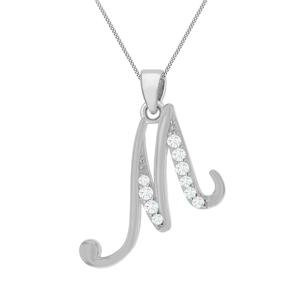 Sterling Silver Rhodium Plated Cubic Zirconia Script "M" Initial Pendant Shiels