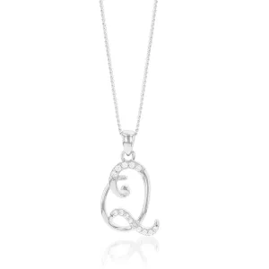Sterling Silver Rhodium Plated Cubic Zirconia Script "Q " Initial Pendant Shiels