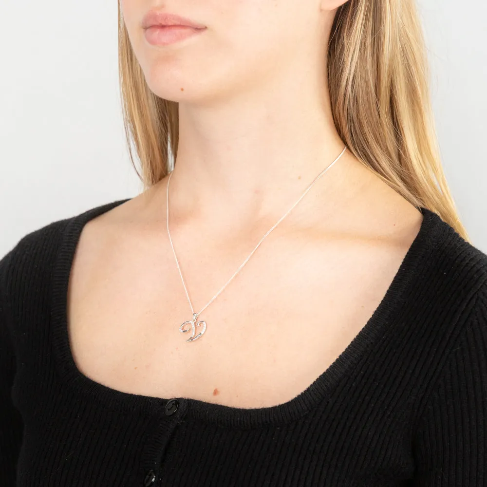 Sterling Silver Rhodium Plated Cubic Zirconia Script "V " Initial Pendant Shiels