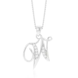 Sterling Silver Rhodium Plated Cubic Zirconia Script "W " Initial Pendant Shiels