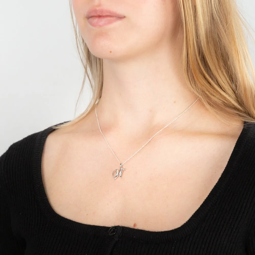 Sterling Silver Rhodium Plated Cubic Zirconia Script "W " Initial Pendant Shiels