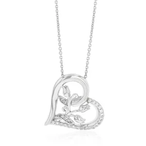 Sterling Silver Rhodium Plated CZ 3 Flower On Heart Pendant With 45cm Chain Shiels