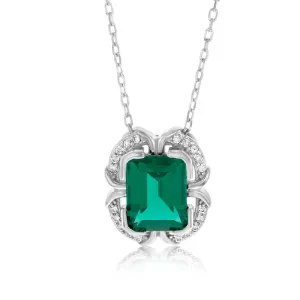 Sterling Silver Rhodium Plated Emerald And White CZ Pendant With 45cm Chain Shiels