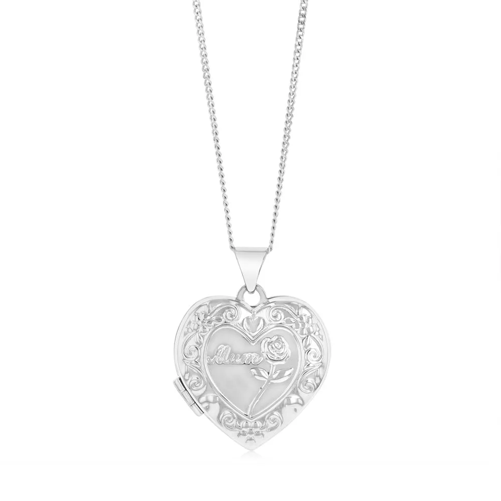 Sterling Silver Rhodium Plated Engraved Heart Locket Shiels