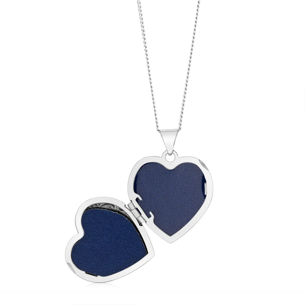 Sterling Silver Rhodium Plated Engraved Heart Locket Shiels