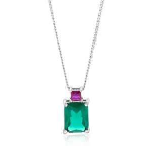Sterling Silver Rhodium Plated Green And Pink Square Cubic Zirconia Pendant Shiels