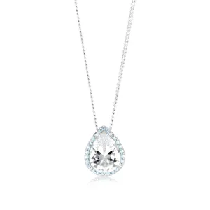 Sterling Silver Rhodium Plated Pear Shaped Light Blue And White Zirconia Pendant Shiels