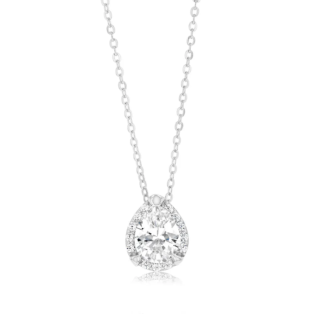 Sterling Silver Rhodium Plated Pear Shaped Zirconia Pendant On 40 5cm Chain Shiels