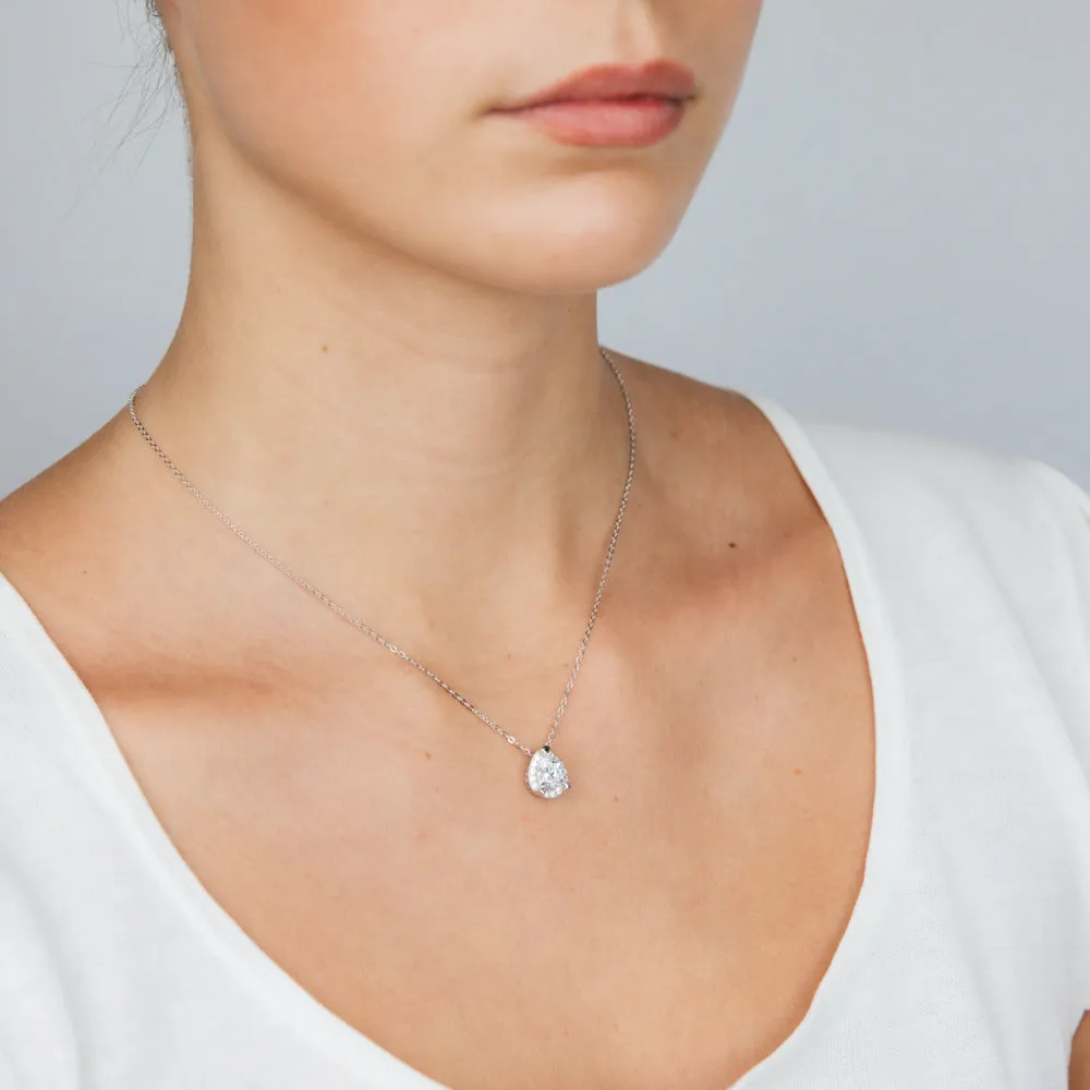 Sterling Silver Rhodium Plated Pear Shaped Zirconia Pendant On 40 5cm Chain Shiels