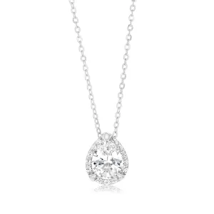 Sterling Silver Rhodium Plated Pear Shaped Zirconia Pendant On 40 5cm Chain Shiels