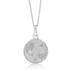 Sterling Silver Rhodium Plated Round Zodiac Pisces Pendant Shiels