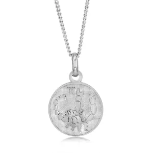Sterling Silver Rhodium Plated Round Zodiac Scorpio Pendant Shiels