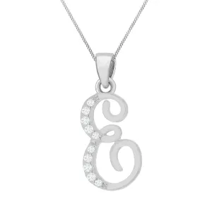 Sterling Silver Rhodium Plated Script "E" Initial Pendant Shiels