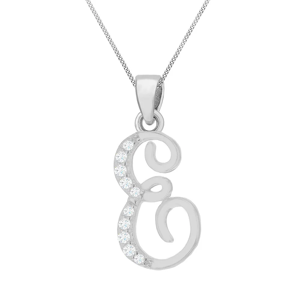 Sterling Silver Rhodium Plated Script "E" Initial Pendant Shiels