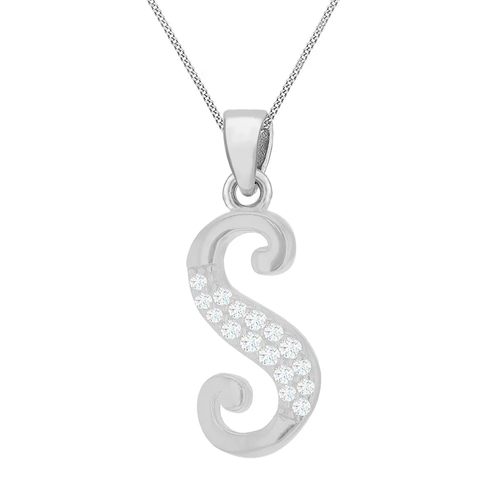Sterling Silver Rhodium Plated Script "S" Initial Pendant Shiels