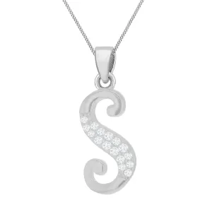 Sterling Silver Rhodium Plated Script "S" Initial Pendant Shiels