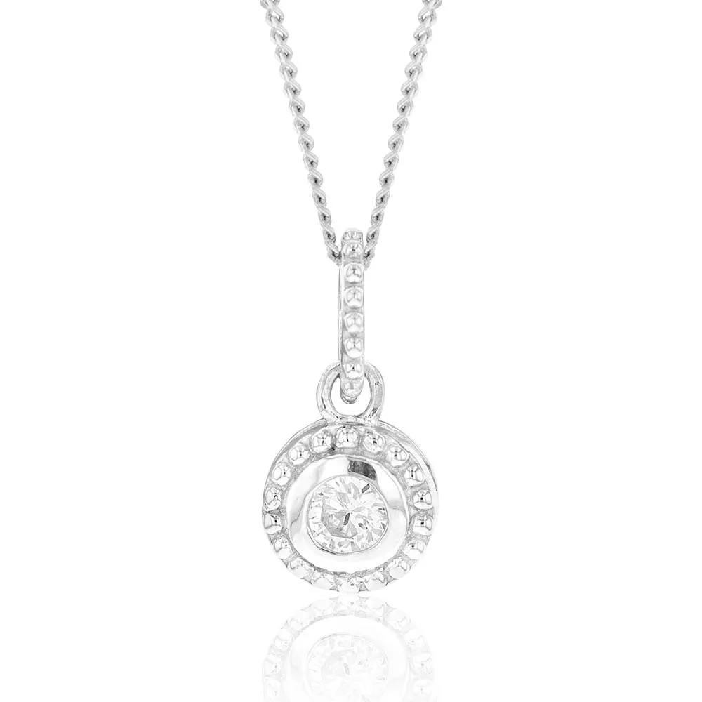 Sterling Silver Rhodium Plated White Cubic Zirconia Halo Pendant Shiels