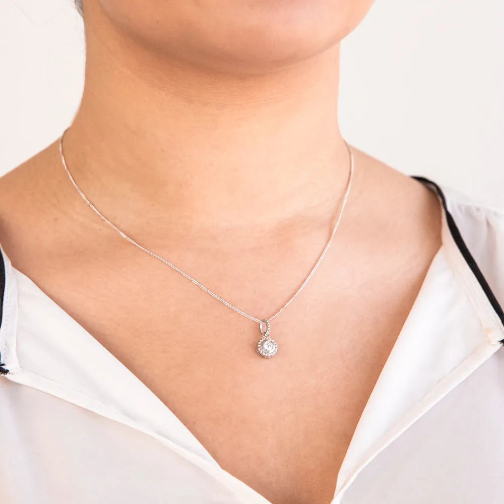 Sterling Silver Rhodium Plated White Cubic Zirconia Halo Pendant Shiels