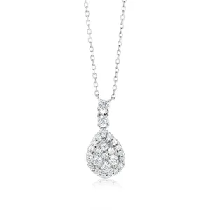 Sterling Silver Rhodium Plated White Cubic Zirconia Pear Shaped Pendant On chain Shiels