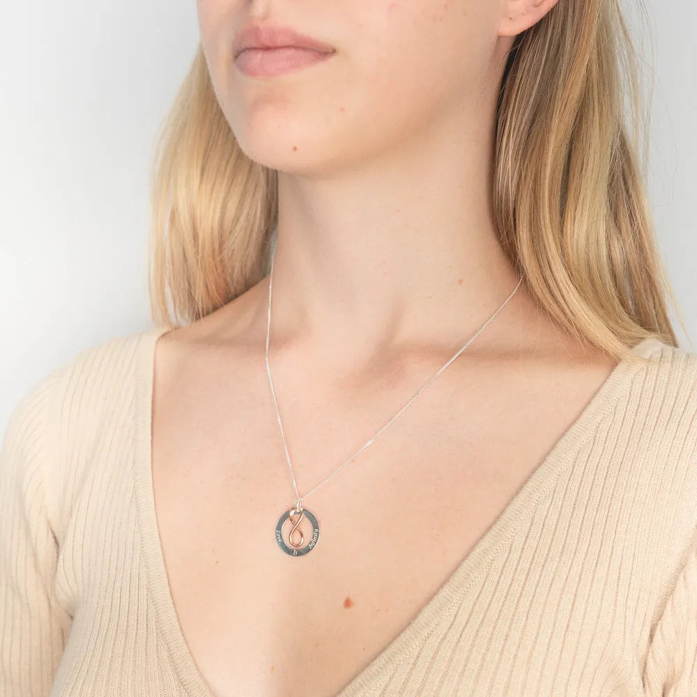 Sterling Silver Rose Gold Plated Love Is Infinity Pendant With 40   5cm Chain Shiels