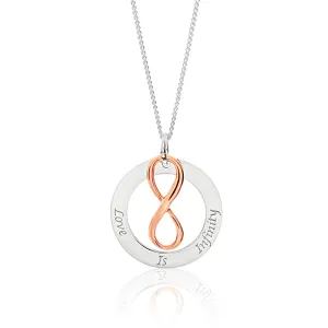 Sterling Silver Rose Gold Plated Love Is Infinity Pendant With 40   5cm Chain Shiels