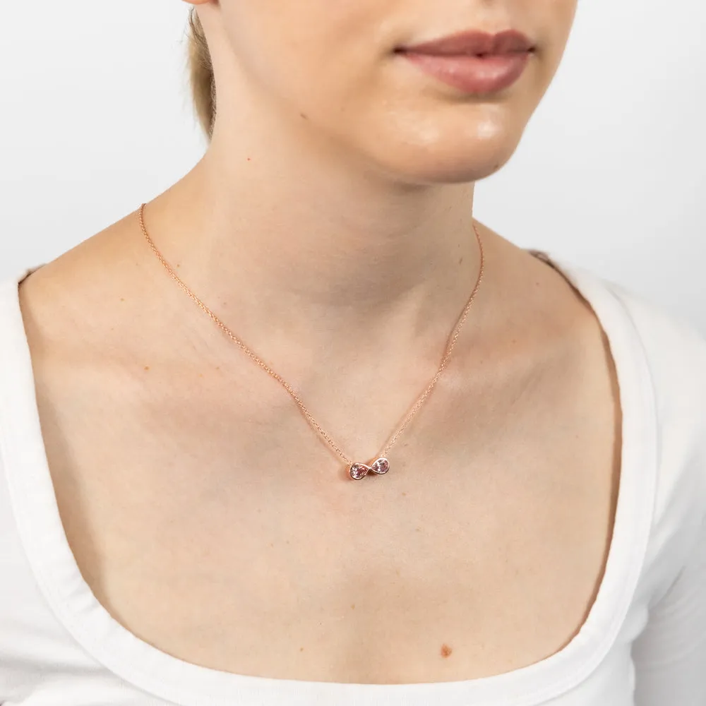 Sterling Silver Rose Gold Plated Morganite Pear Cubic Zirconia Infinity Pendant On Chain Shiels
