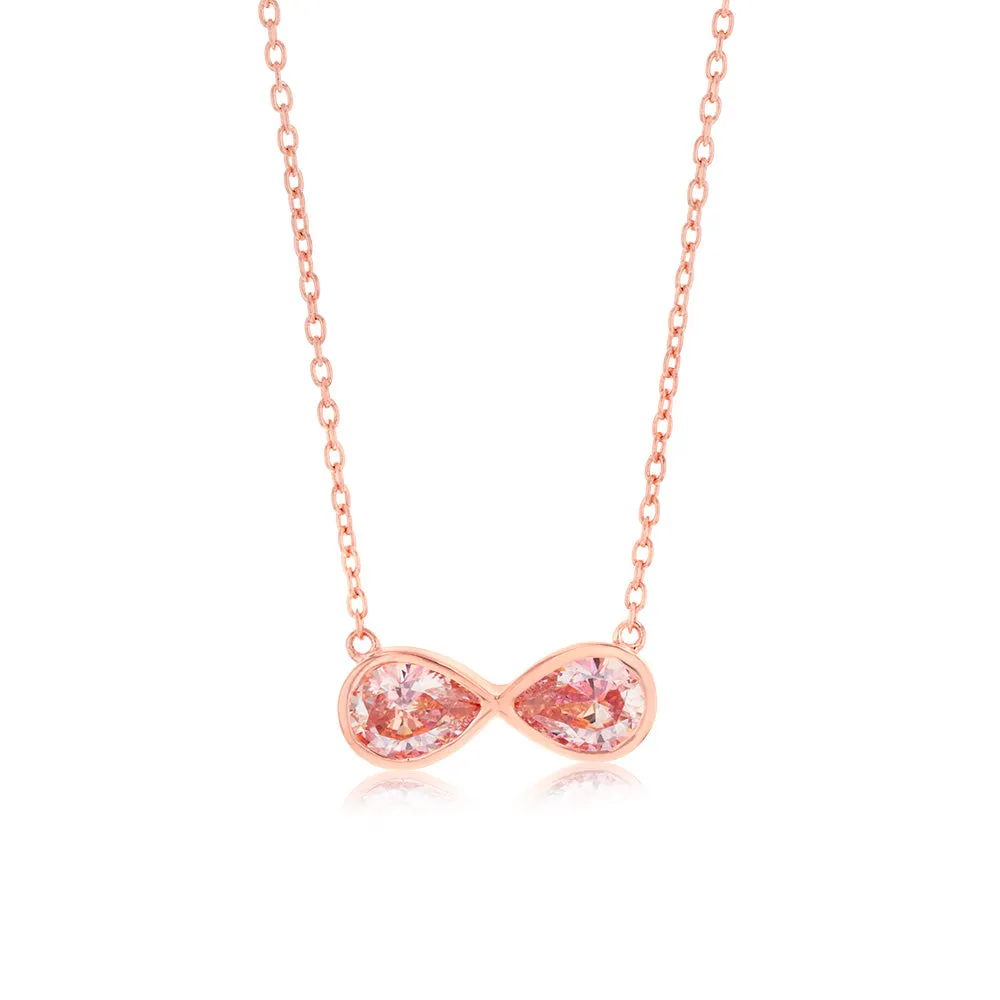 Sterling Silver Rose Gold Plated Morganite Pear Cubic Zirconia Infinity Pendant On Chain Shiels